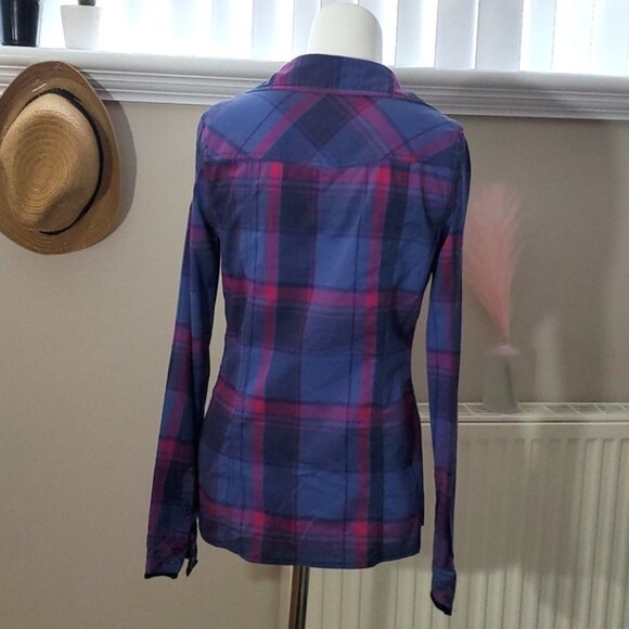 Cottagecore Garage Plaid Purple/Blue Cotton Long Sleeved Shirt- XS - Picture 3 of 12